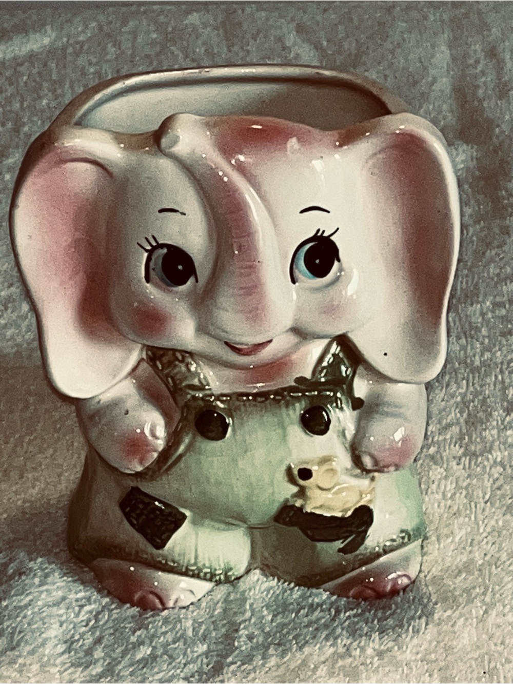 Vintage Japan Elephant Ceramic Planter Pastel Pink Gray Mid Century Kitsch